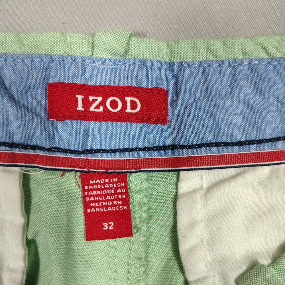 IZOD Shorts Mens 32 Green Flat Front Solid Cotton 45SH126317 - Picture 3 of 12